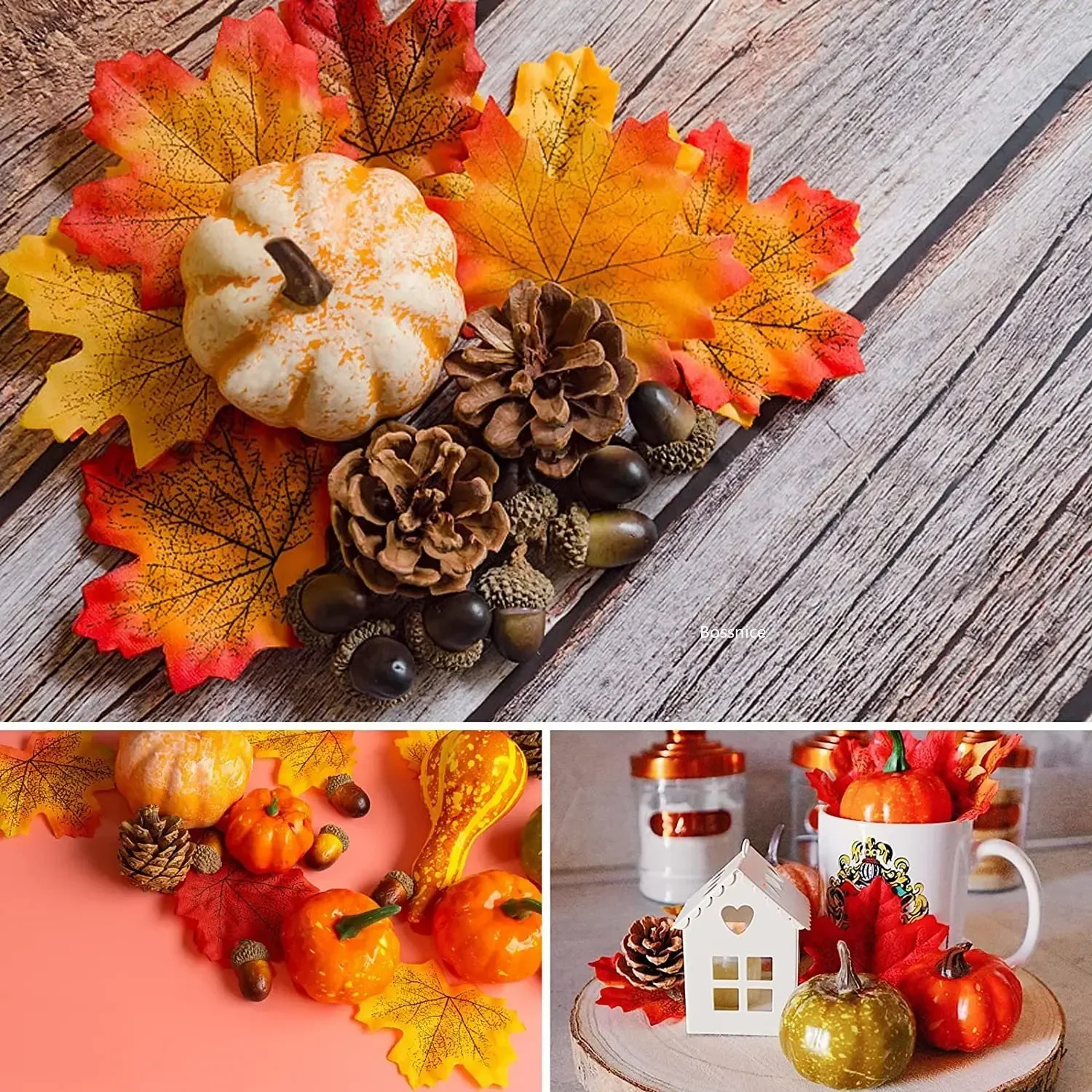 100 قطعة من أوراق الخريف، أوراق القيقب، أوراق صناعية، أوراق الخريف، أوراق الحرف اليدوية لتزيين غرفة موضوع الخريف