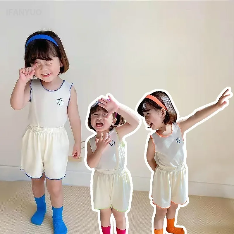 Baby Girls 1-6Y Summer Pajama Set Sleeveless Vest T-shirt Shorts Two-piece Thin Casual Comfortable Home Suit