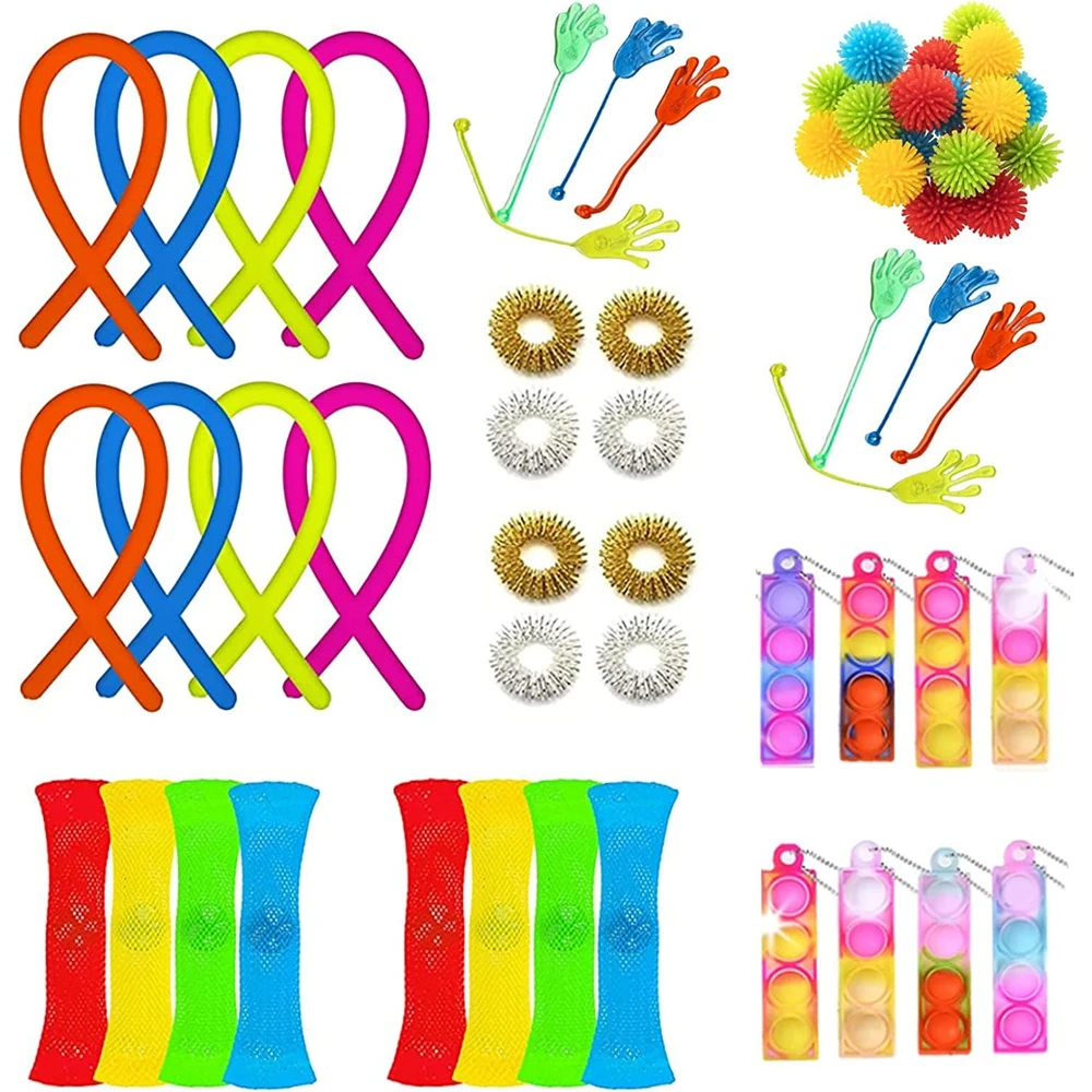 48PCS Mix Finger Fidget Toys Party Favors Bulk Pack Stress Relief Sensory Toys Classroom Prizes Set For Kids Boys Birthday Gifts