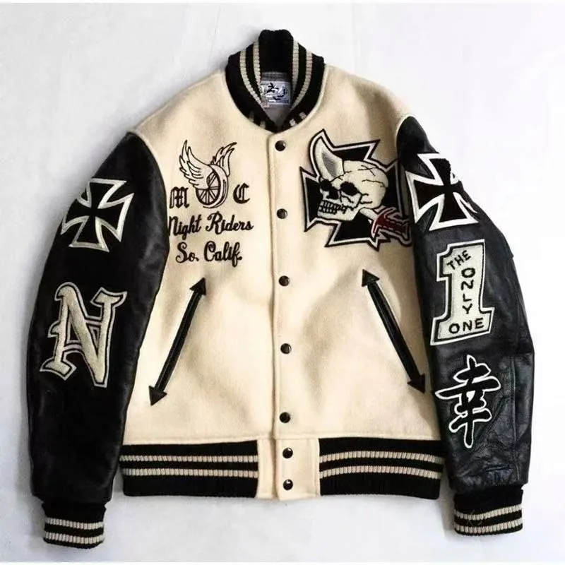

High Street Skeleton Embroidered Bomber Jackets for Men Spring Autumn Baseball Jackets Youth Varsity Jacekts Men Clothes