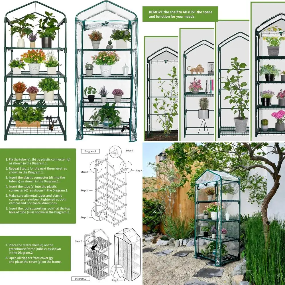 

Compact Multi-tier Plastic Greenhouse for Indoor & Outdoor Plant Growth with 4 Shelves, Portable PVC Cover for Garden, Balcony,