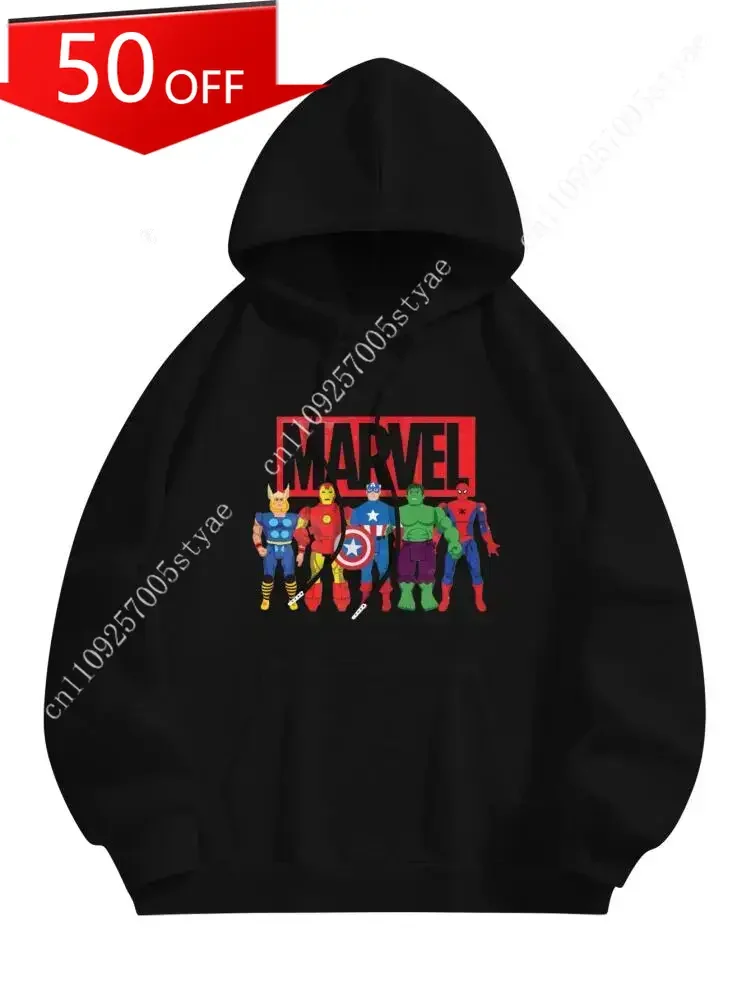 Marvel Avengers Hoodie - Black Pullover with Hood, Long Sleeve, Regular Fit, Casual Style, Suitable for All Seasons