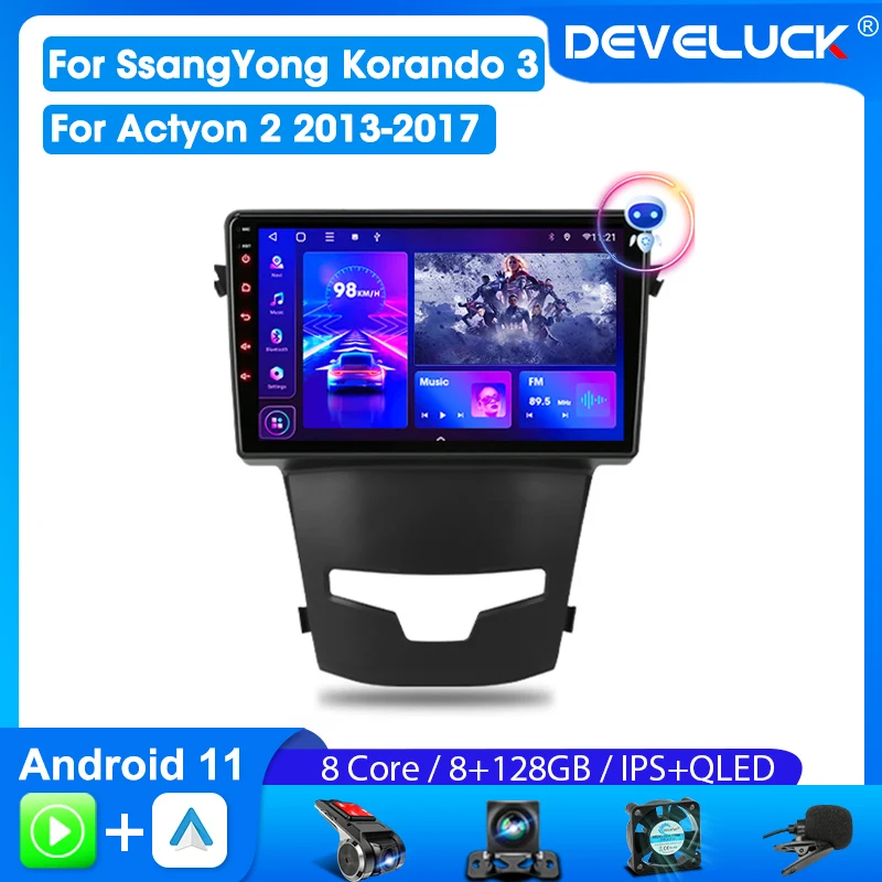 

Develuck 2Din Android 11 Car Radio for SsangYong Korando 3 Actyon 2 2013-2017 Multimedia 4G WIFI Carplay QLED GPS DVD Head Unit