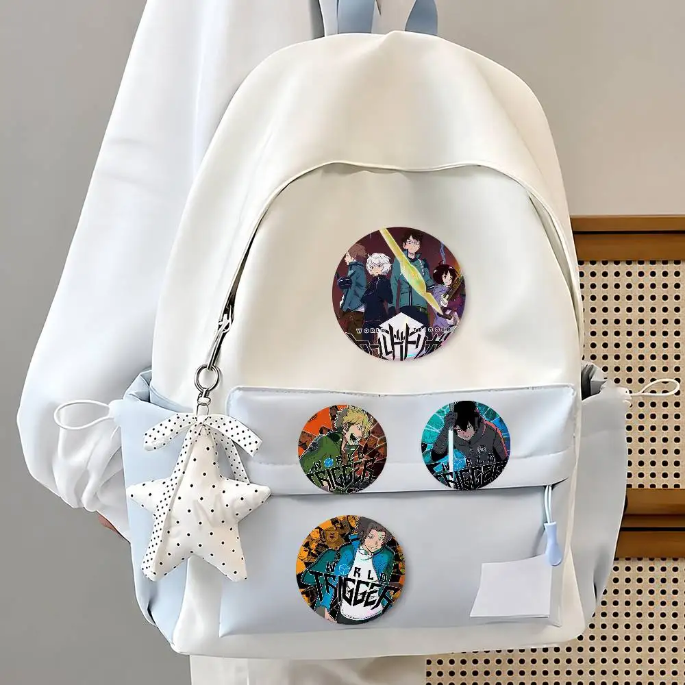 Wo-s-rld Trigger Anime Creative Round Button Pins Badge Set Cartoon Anime Movie Music Pattern Brooches For Bags Jackets