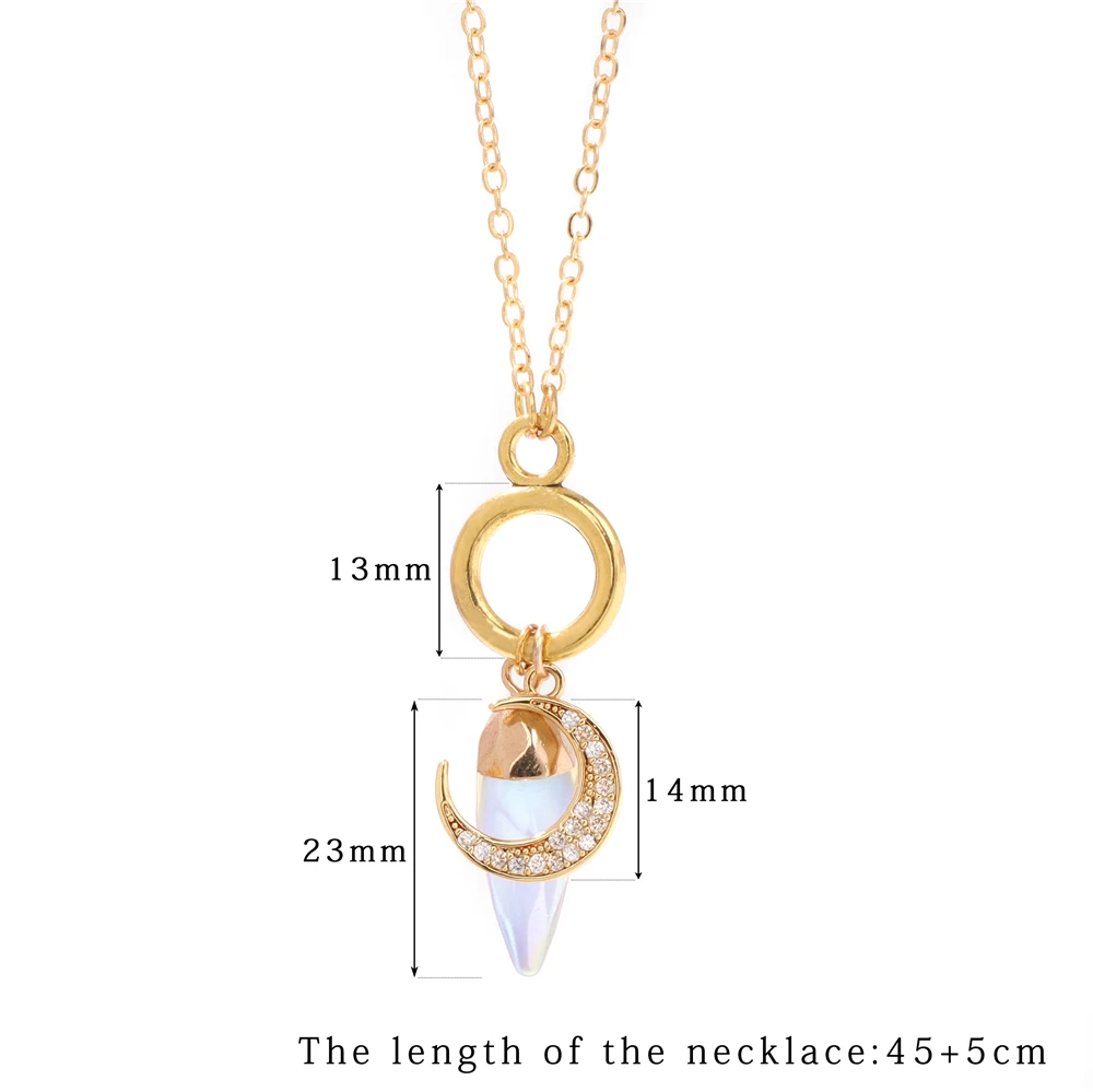 Reiki Amethyst Nib Shape Charm Necklaces Shiny Gold Color Moon Pendant Necklaces Natural Stone Necklace For Women Men Party Gift