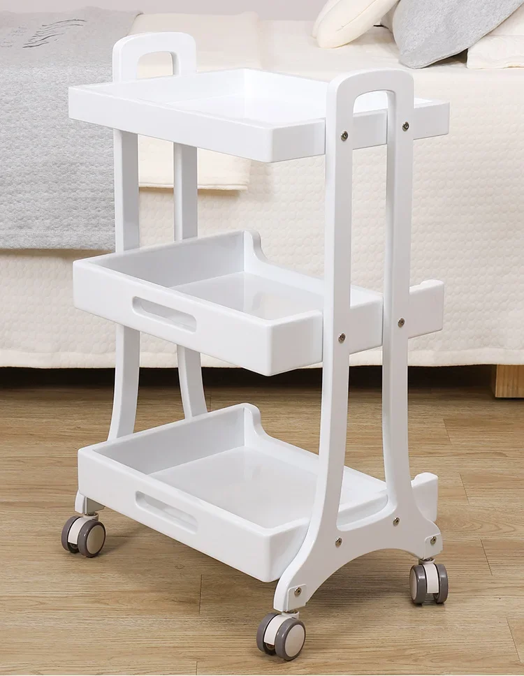 High end beauty cart, small cart, solid wood nail art, hairdressing, embroidery, skin management tool cart, three-layer