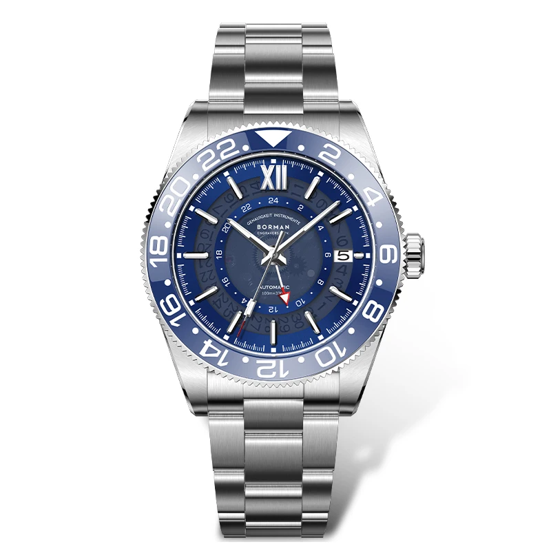

BORMAN Мужские автоматические часы 40 мм GMT Механические наручные часы C3 Светящиеся 50 м Водонепроницаемые сапфировые NH34 Керамический безель