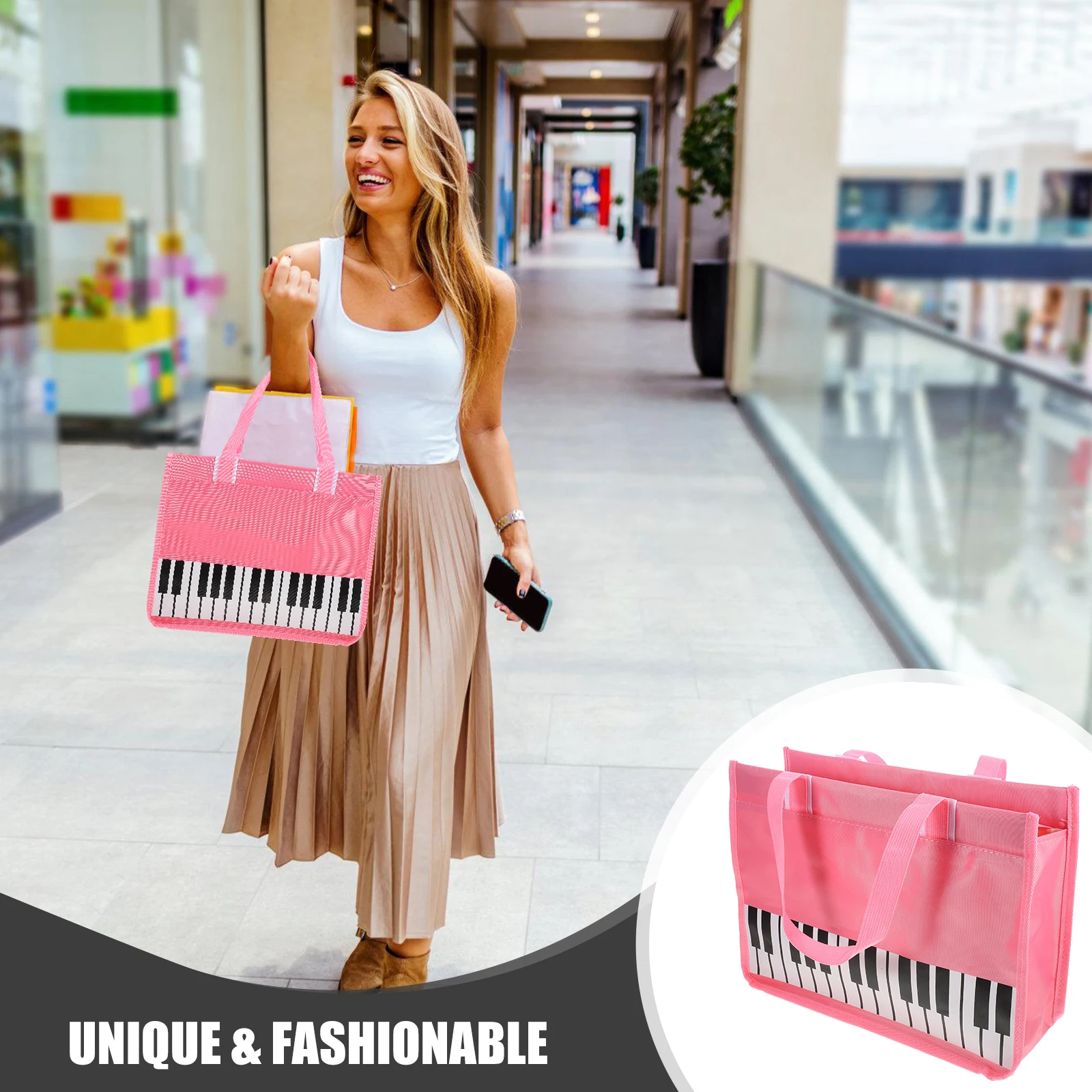 

Pink Piano Keys Large Capacity Sheet Music Bag H held Storage Musical Score Pouch Nylon Student Use Durable Trendy