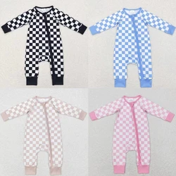 Wholesale Newborn Baby Boy Girl Checkered Long Sleeves Zipper Jumpsuit Kids Children Toddler Spring Fall One-piece Romper