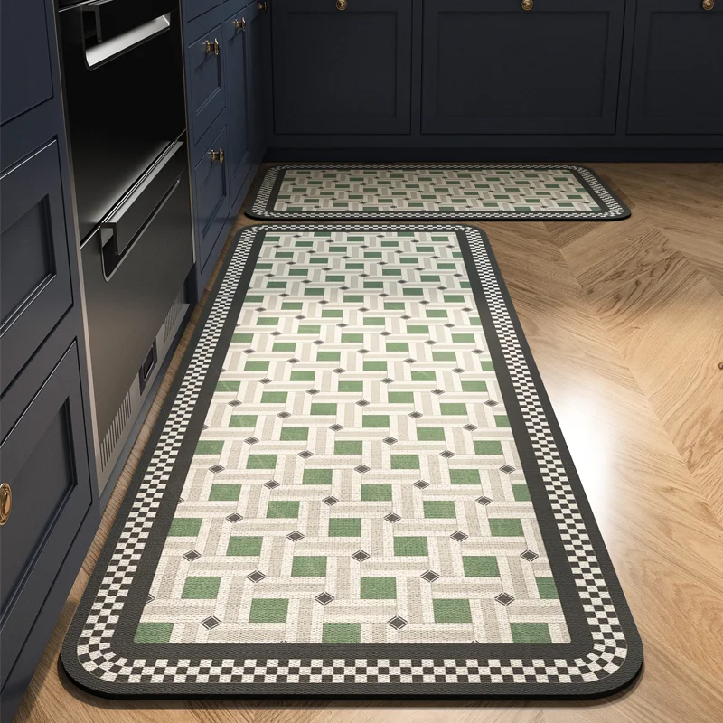 Kitchen Carpet Diatom Mud Water-absorbent Non-slip Floor Mat Diamond Retro American Style Home Decoration Rug Alfombra 주방 카펫