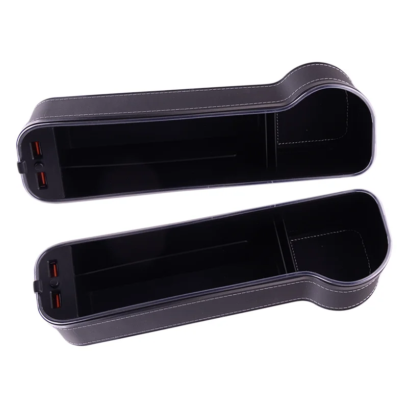 1 Pair Car Console Seat Gap Filler Storage Box Organizer Pocket Cup Holder Dual USB Black New