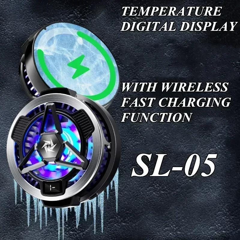 SL05 Mobile Magnetic Semiconductor Cooling Fan with Wireless Charging for PUBG Game Cooler for IPhone Android Cellphone Radiator