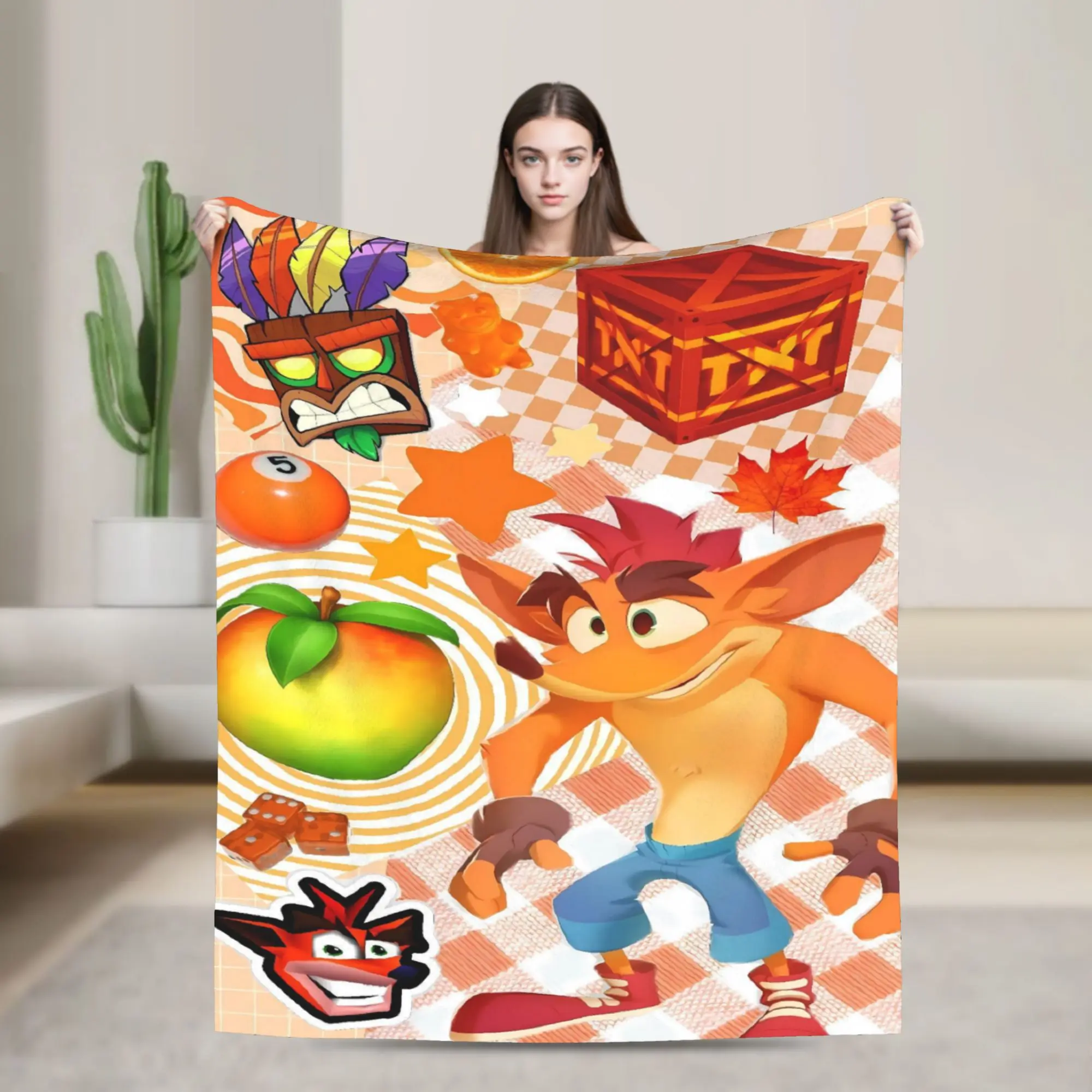 Crash Bandicoot Fruit Pattern Flannel Blanket Winter  Super Warm Throw Blanket for Children Bedroom Bedspread Sofa Bed Cover