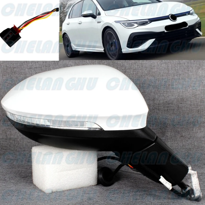 

For VW Golf 8 MK8 2021 2022 2023 LHD Right Side 6 Pins white painted Mirror Assembly With Heated Power Adjust Turn Light