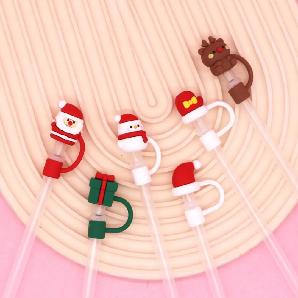 

Christmas Straw Cover Cap for Stanley Cup Accessories, Cute Snowman Straw Toppers, 10mm Silicone Straw Covers for Stanley