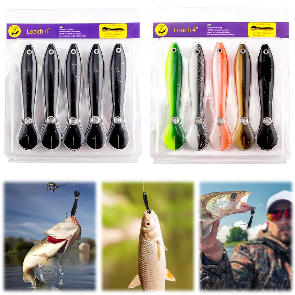 5pcs 10cm Bionic Loach Bait Silicone Swing Tail Bait Soft Bait for Bass Pike Trout Fishing Accessories