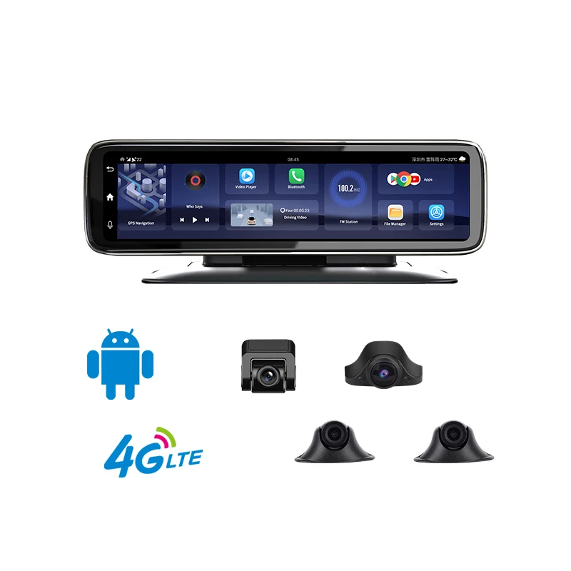 car driving recorder, driving recorder 12 inch high definition 4G 9.0 video recorder 360 degree panoramic ADAS rearview mirror