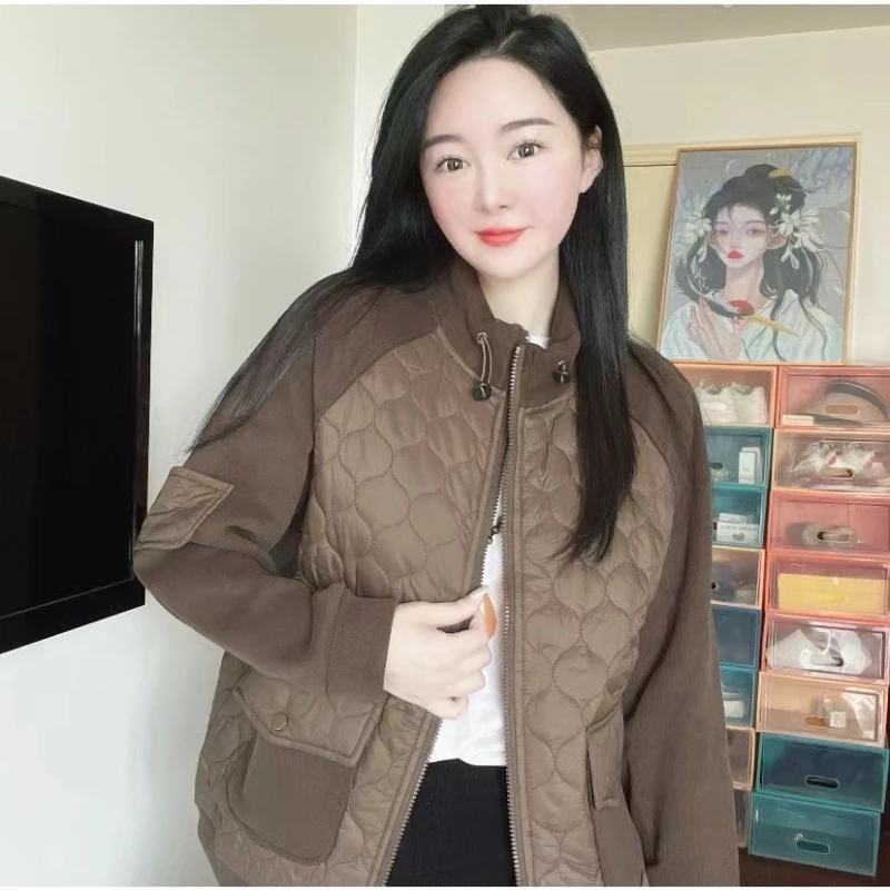 

Осенне-зимняя укороченная хлопковая куртка женская 2026: Новая модная свободная повседневная хлопковая куртка-бомбер, верхняя одежда для женщин