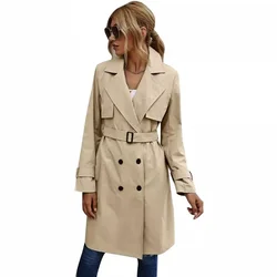 Trench casual solido da donna sciolto casual autunno inverno eleganti giacche a maniche lunghe ufficio signora streetwear quotidiano