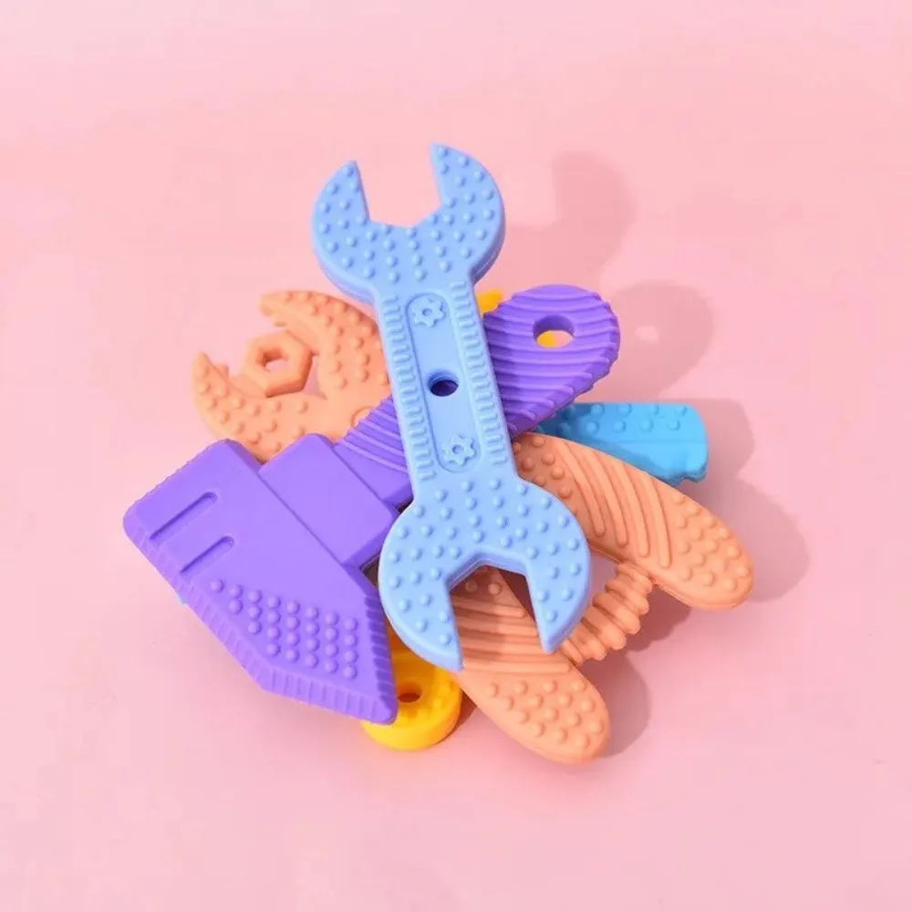 4 Pcs Silicone Baby Teething Toys Cartoon Design Hammer Spanner Wrench Pliers Tools Shape Sensory Chew Toys BPA Free Durable