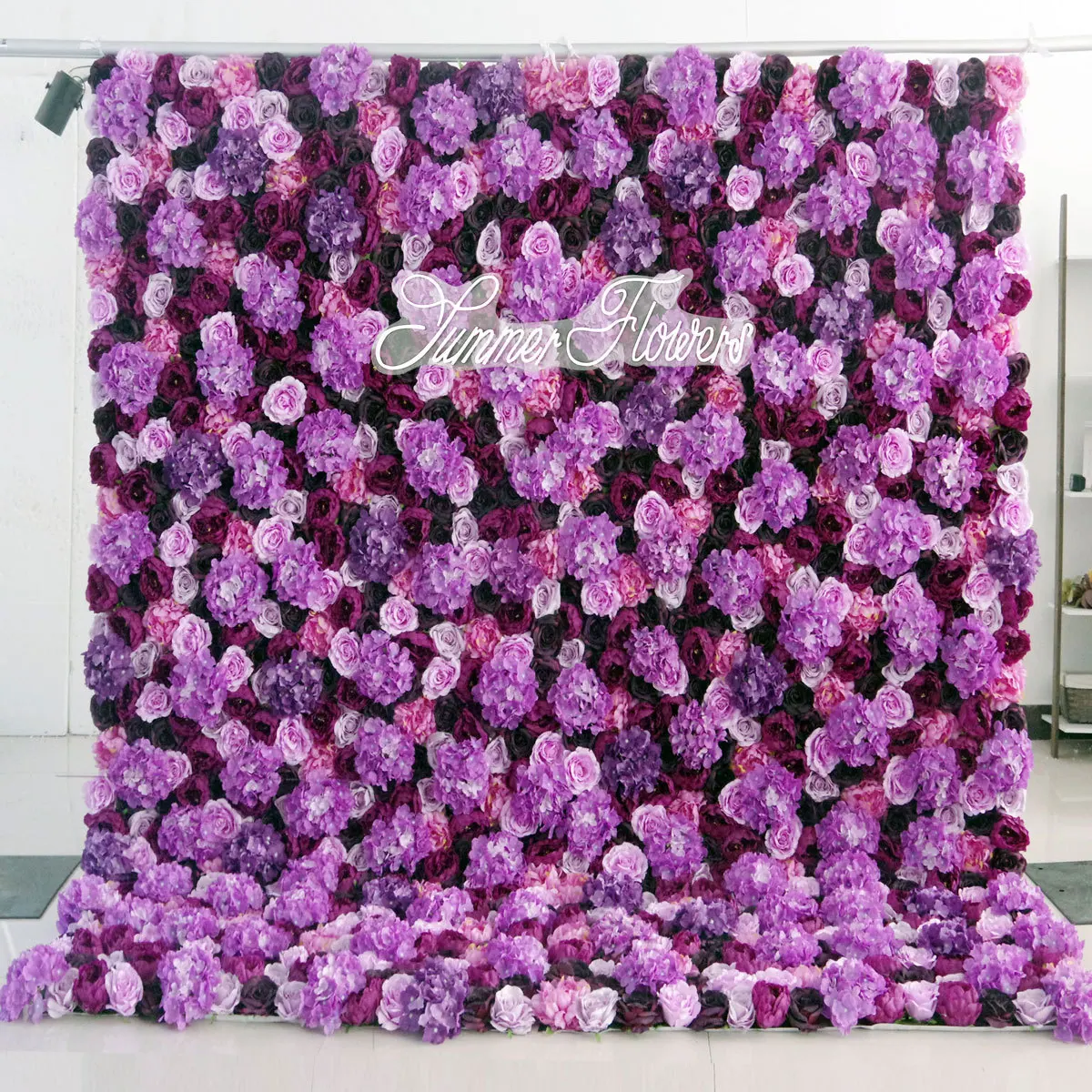 

Mixed Flower Series 3D Elegant Purple Hydrangea rose faux fabric wall fabric Outdoor wedding background proposal decorative