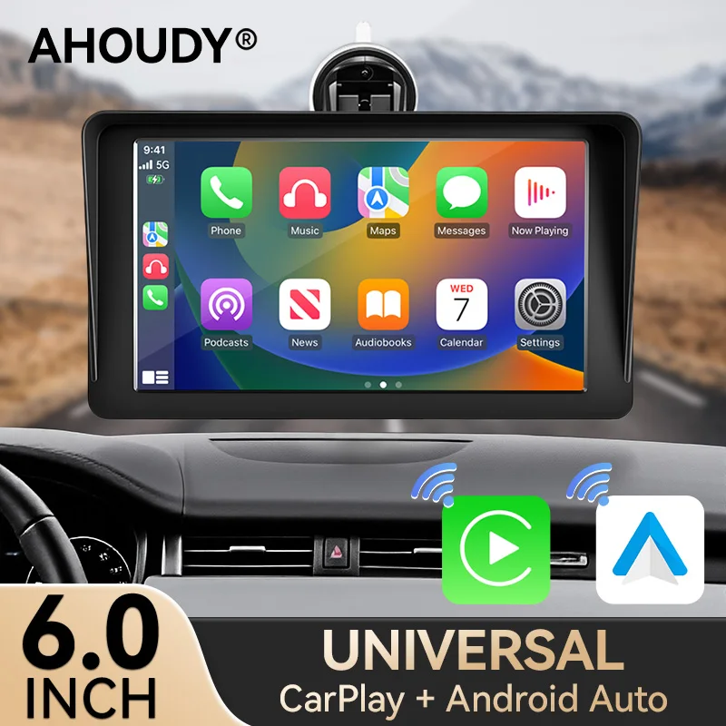 

AHOUDY Carplay Android Auto 6 Inch Car Radio Linux System Support Bluetooth 5.0 Optional CVBS Camera FM