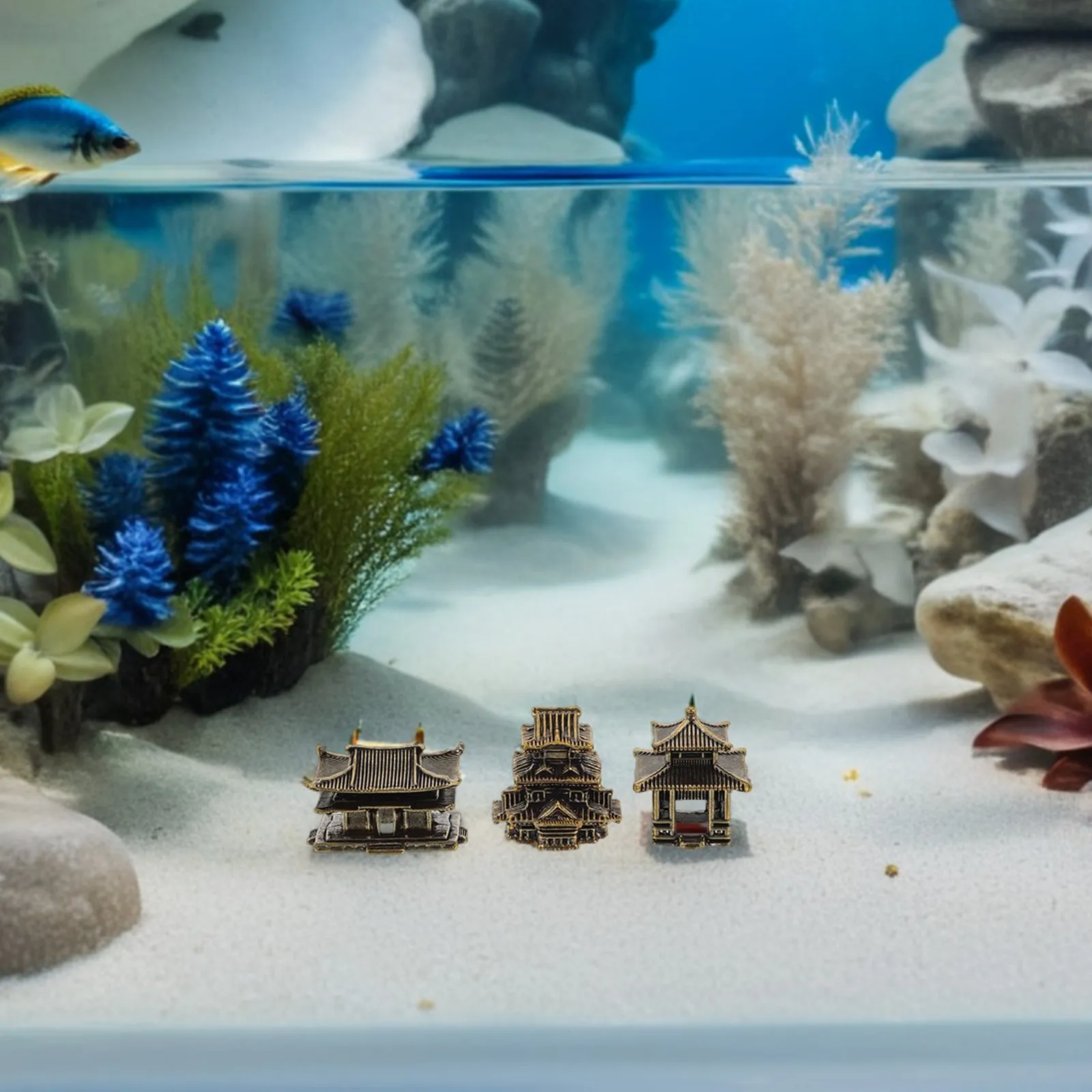 3Pcs Brass Pagoda Landscape Ornament: Intricate Mini Asian Statue for Aquarium Zen Garden Rock Setup Indoor Outdoor Micro Decor