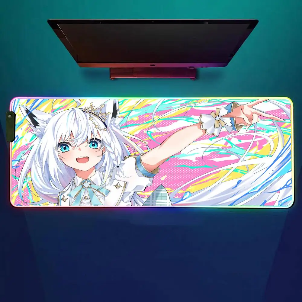 

Shirakami Fubuki Hololive Коврик для мыши RGB Игровой коврик для мыши Настольный коврик HD Gamer Большой светодиодный светильник XXL Коврики для мыши