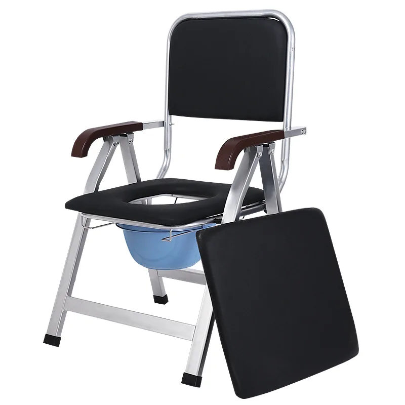 

Foldable Commode Chair with Wheels, Portable Toilet Seat for Elderly, Anti-Slip Armrests, Removable Bucket, Stable Support Frame