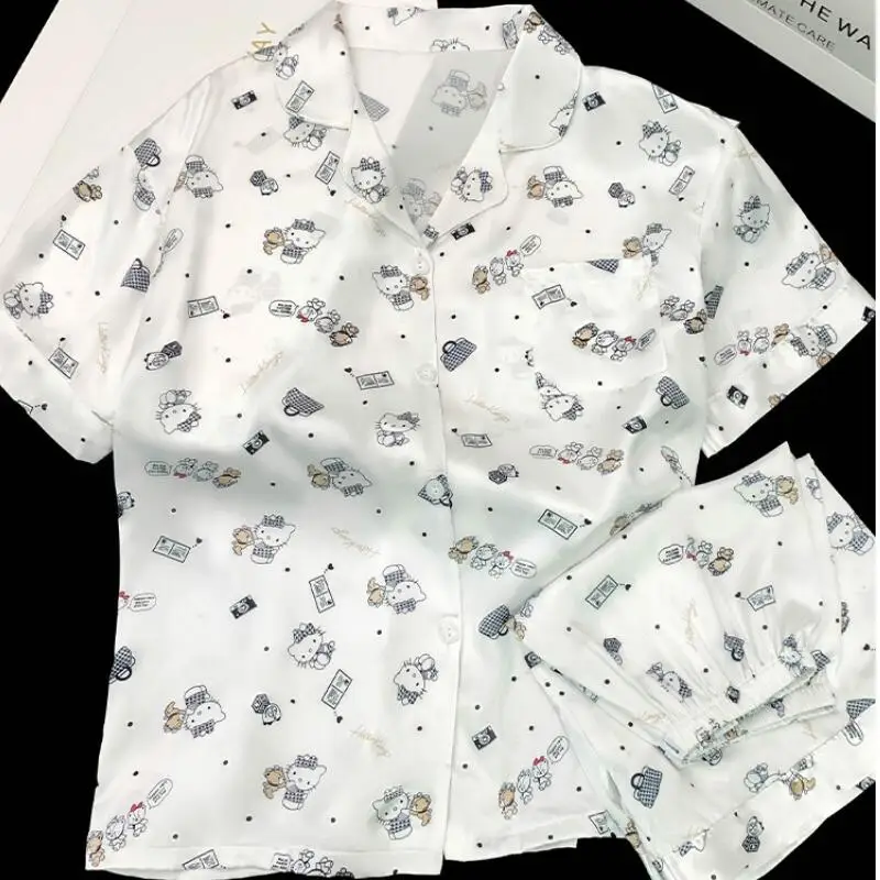 

Женский комплект домашней одежды с короткими рукавами и шортами, летний новый комплект для подростков, пижама с мультяшным принтом, модный корейский комплект из двух предметов для девочек