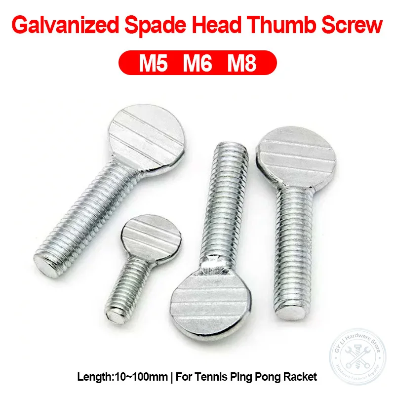 Galvanized Spade Head Thumb Screw M5 M6 M8 Flat Head Hand Twist Bolt For Tennis Racket Ping Pong Paddle Screw Length 10-100mm