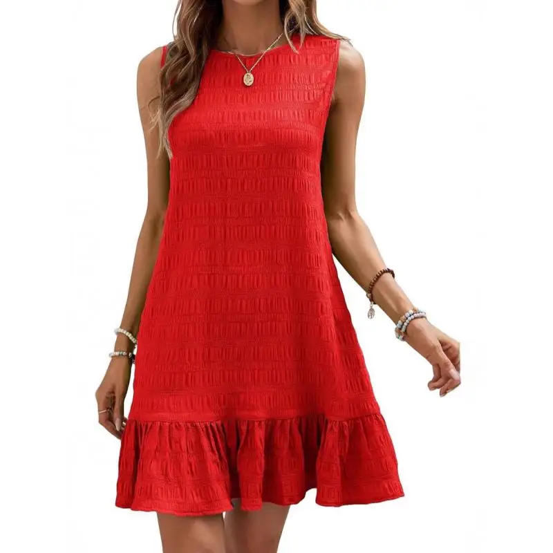 Women Fashion O-neck Solid Sleeveless backless Bow Dresses 2025 Summer Streetwear Female Casual Wild Ruffle A-line Mini Dress
