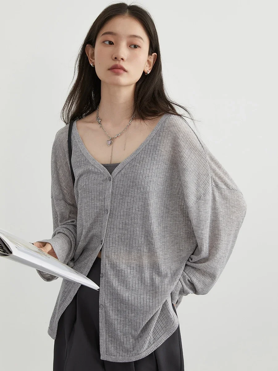 CHIC VEN Women Cardigan New V-neck Long Sleeved Female Shirt Female Jumpers Sun Protection Woman Sweaters Spring Summer 2024