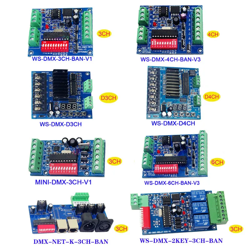 

DMX512 3CH 4CH 6CH 8CH 12CH 18CH 24CH 27CH, светодиодный контроллер постоянного напряжения, общий анодный декодер, регулятор яркости