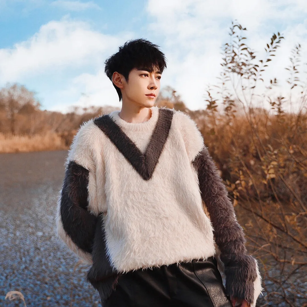 

Mink fur irregular sweater men's autumn and winter thick warm jacket lazy trend brand knitted sweater