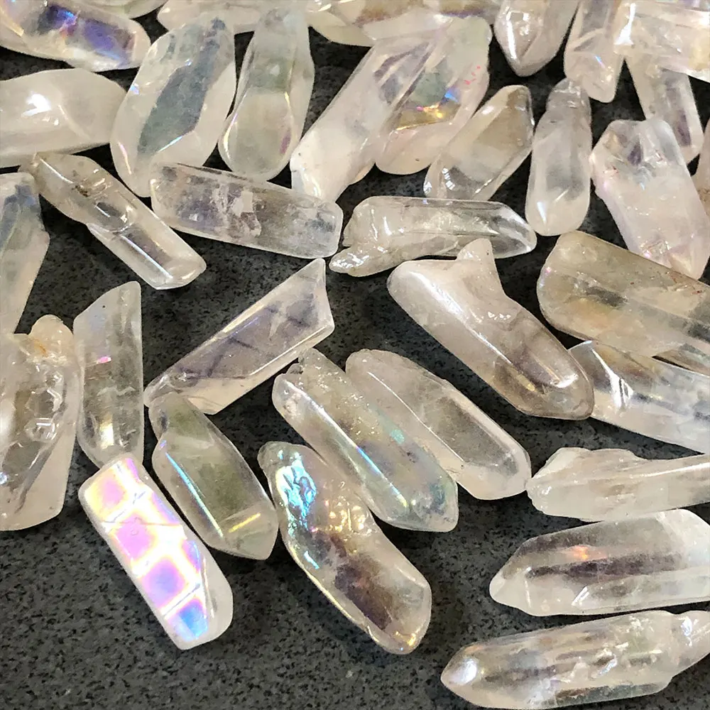 Natural Crystal Stones Minerals Aura AB Rainbow Clear Quartz Crystal Wand Point Home Room Decoration DIY Energy Spiritual Chakra