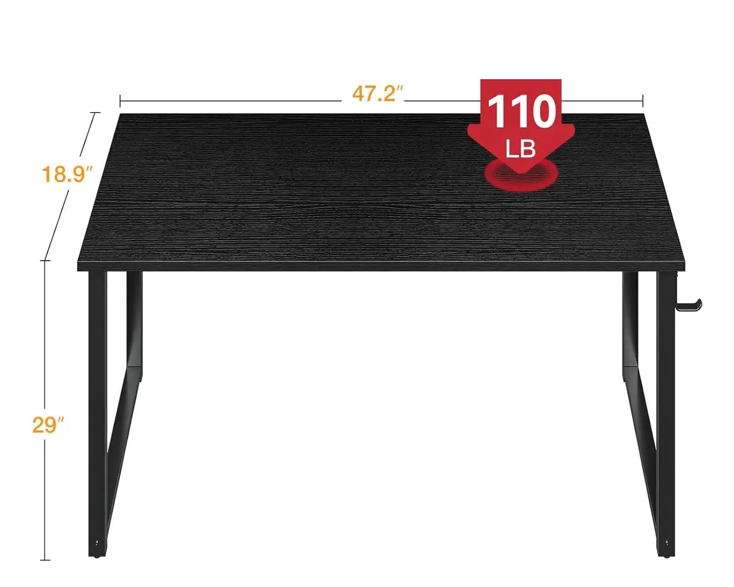 47.2 Inches Computer Desk For Home Office, Office Table For Small Spaces, Writing Desk With Headphone Hooks, Blackcomputer Desk