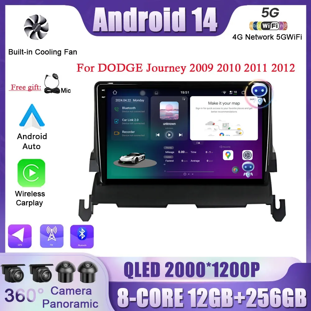 

9"Android 14 For DODGE Journey 2009 2010 2011 2012 Carplay Auto Car Radio Multimedia Video Player GPS Navigation DSP NO 2DIN