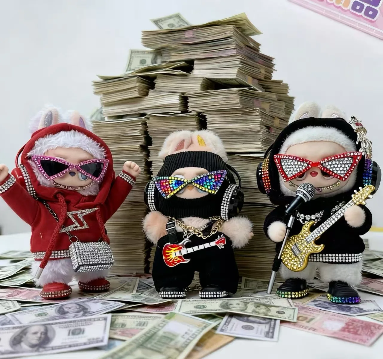 

for 17CM Labubu clothes and accessories, Labubu's new punk set, miniature scene banknotes, Labobu holiday gifts.