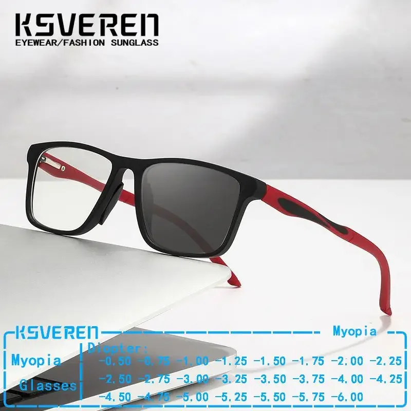 

Sports Photochromic Square Myopia Glasses Men Women Prescription Optical Nearsighted Glasses Color Changing Outdoor Eyewear