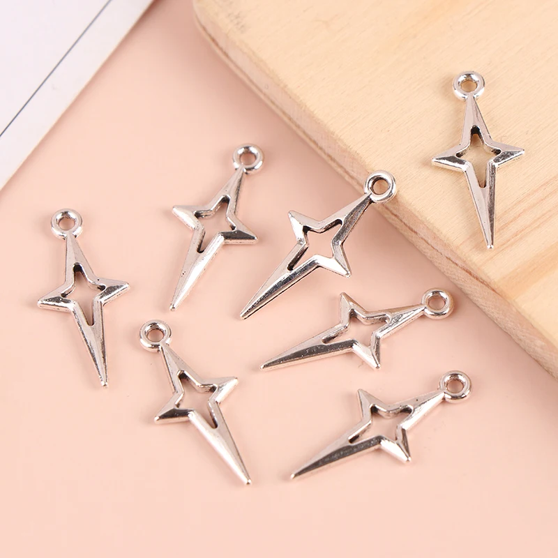 40 Stück 23x10mm Antiksilberfarbene Durchbrochene Sternanhänger für Schmuckherstellung DIY-Zubehör – Detail 3