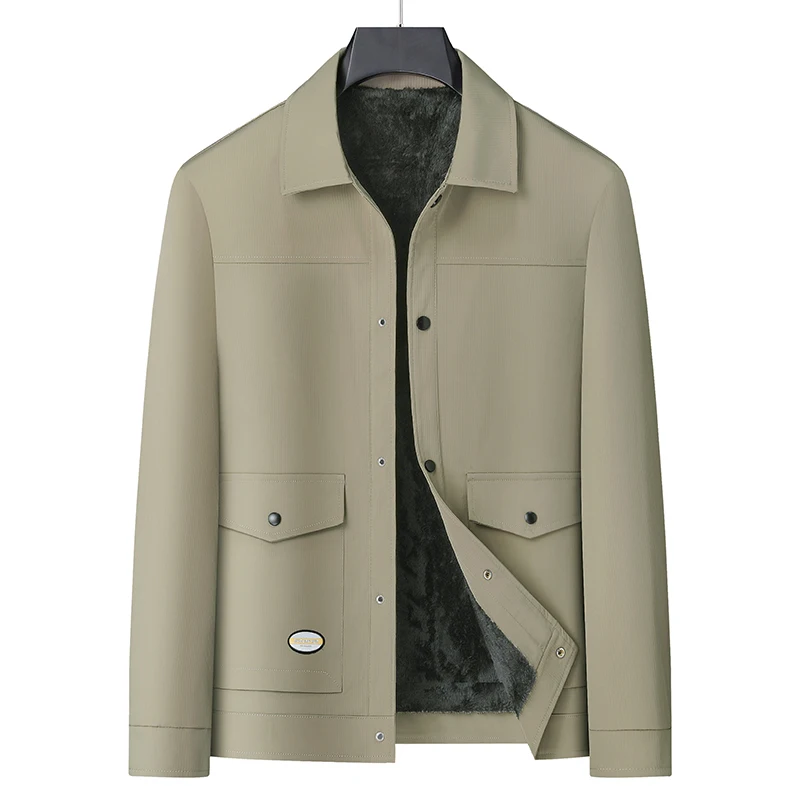 High-quality winter new men's men's jacket with lapel, fleece, fat, oversized cardigan and buttons, thick cotton-padded jacket