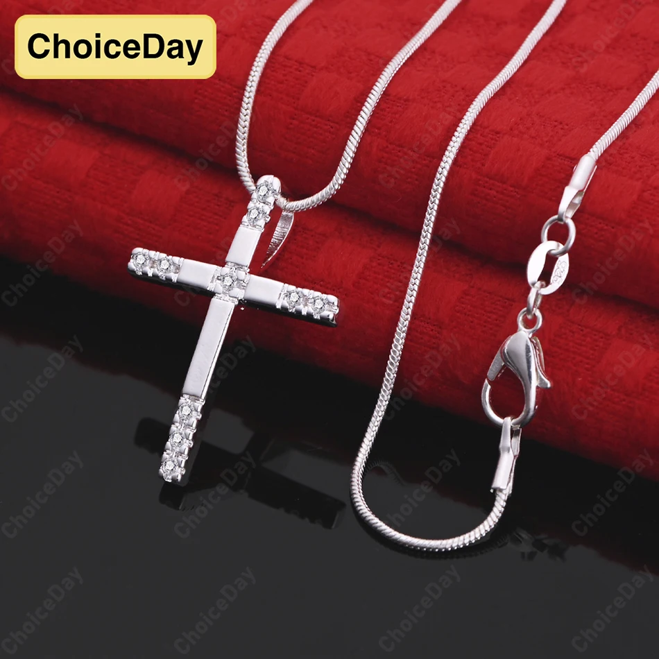 

ChoiceDay 925 Sterling Silver Exquisite Cross Pendant Necklace Women's Wedding Jewelry Accessories Fashion Gift