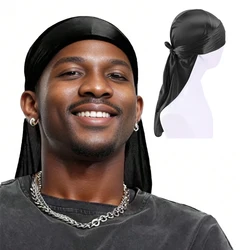 Men's Thick Silky Durags Bandanas Turban Cap Wigs Doo Men Satin Durag Headwear Headband Hair Accessories Extra Long Tail Du-Rag