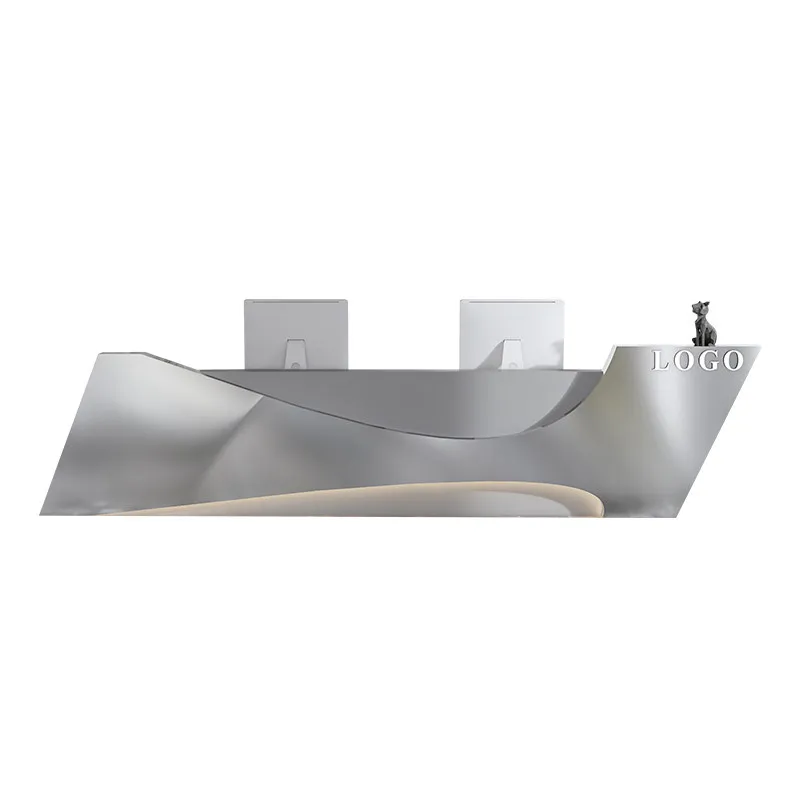 Simple Modern Stainless Steel Checkout Page Clothing Store Shop Art Counter Special-shaped Bar Table Beauty Salon Reception Desk