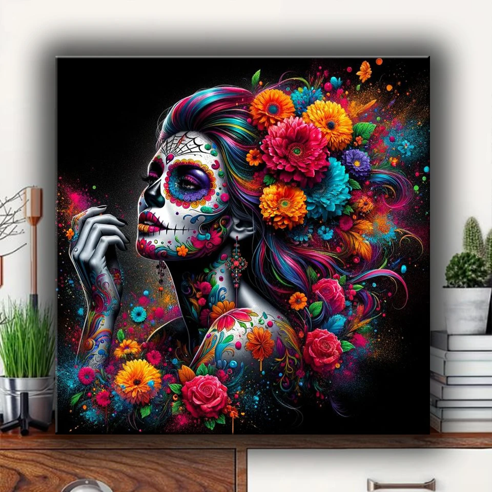 Mysterious Gothic Woman Skull diy Diamond painting New 2024 Full Round Diamond mosaic Embroidery Cross Stitch Art For Home Decor