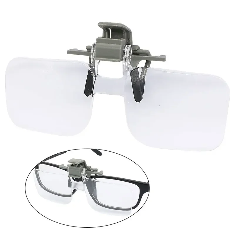 2X Eye Glasses Magnifier with Clip Third Hand Lighted Magnifying Glass Loupe f Needlework Crafts Reading Stamps Low Vision Aids