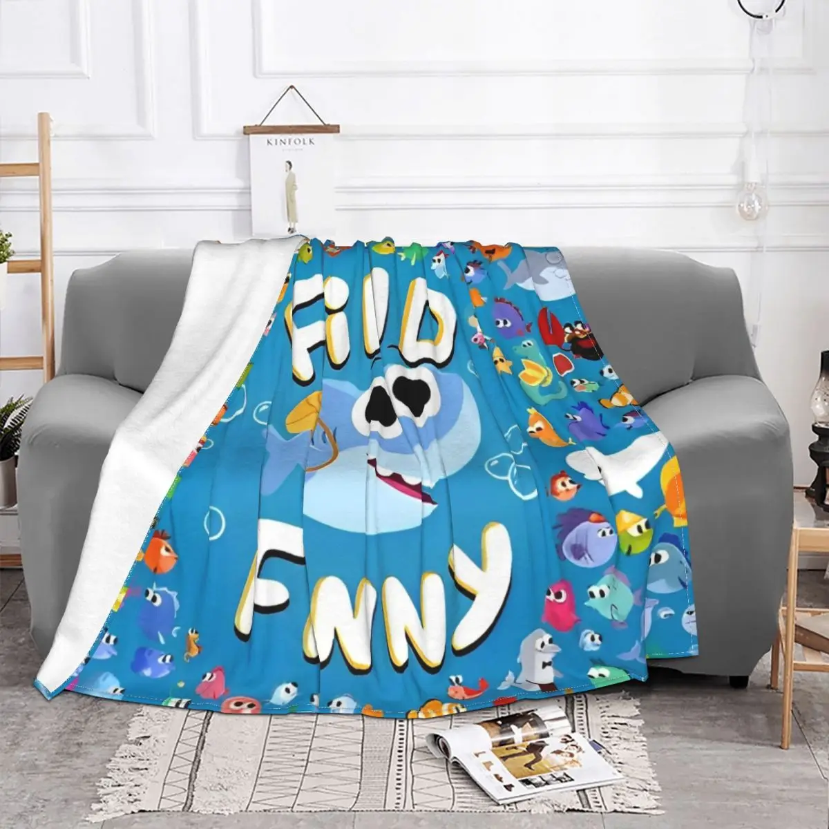 Finny The Shark Knitted Blankets Fleece English Cartoon Ultra-Soft Throw Blanket for Home Couch Bedspread