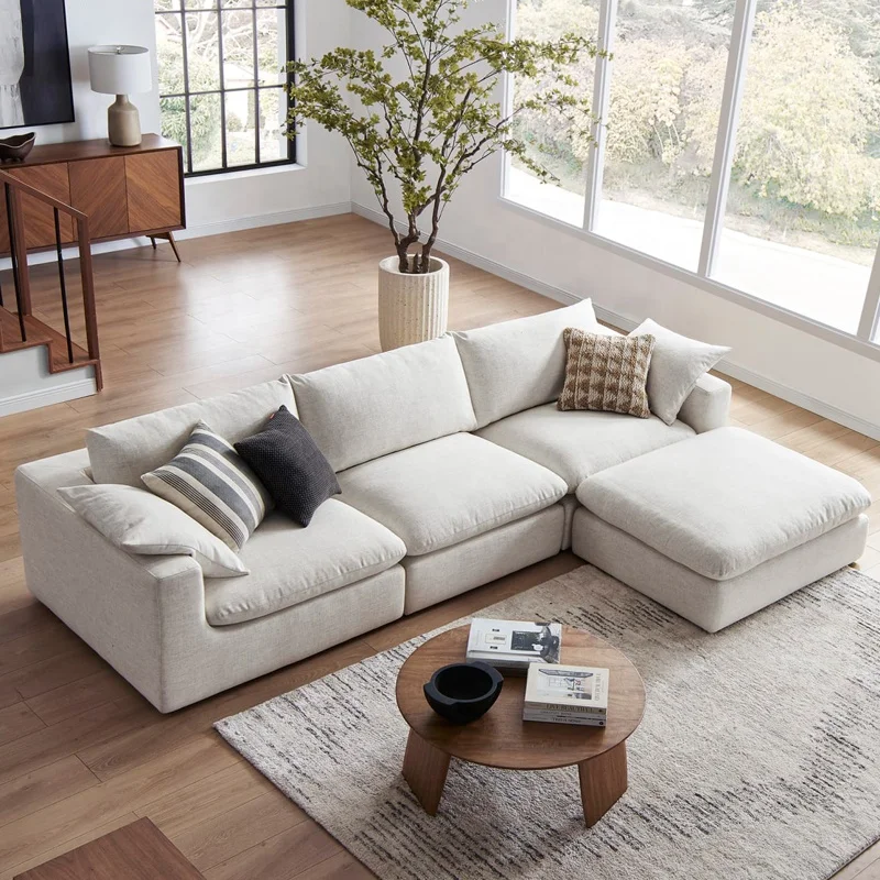 

ag-Extended Sofa with Ottoman Convertible Modular Sectional Corner Sofa Piece Reversible Chaise Feather Couch Living Room Sofas@