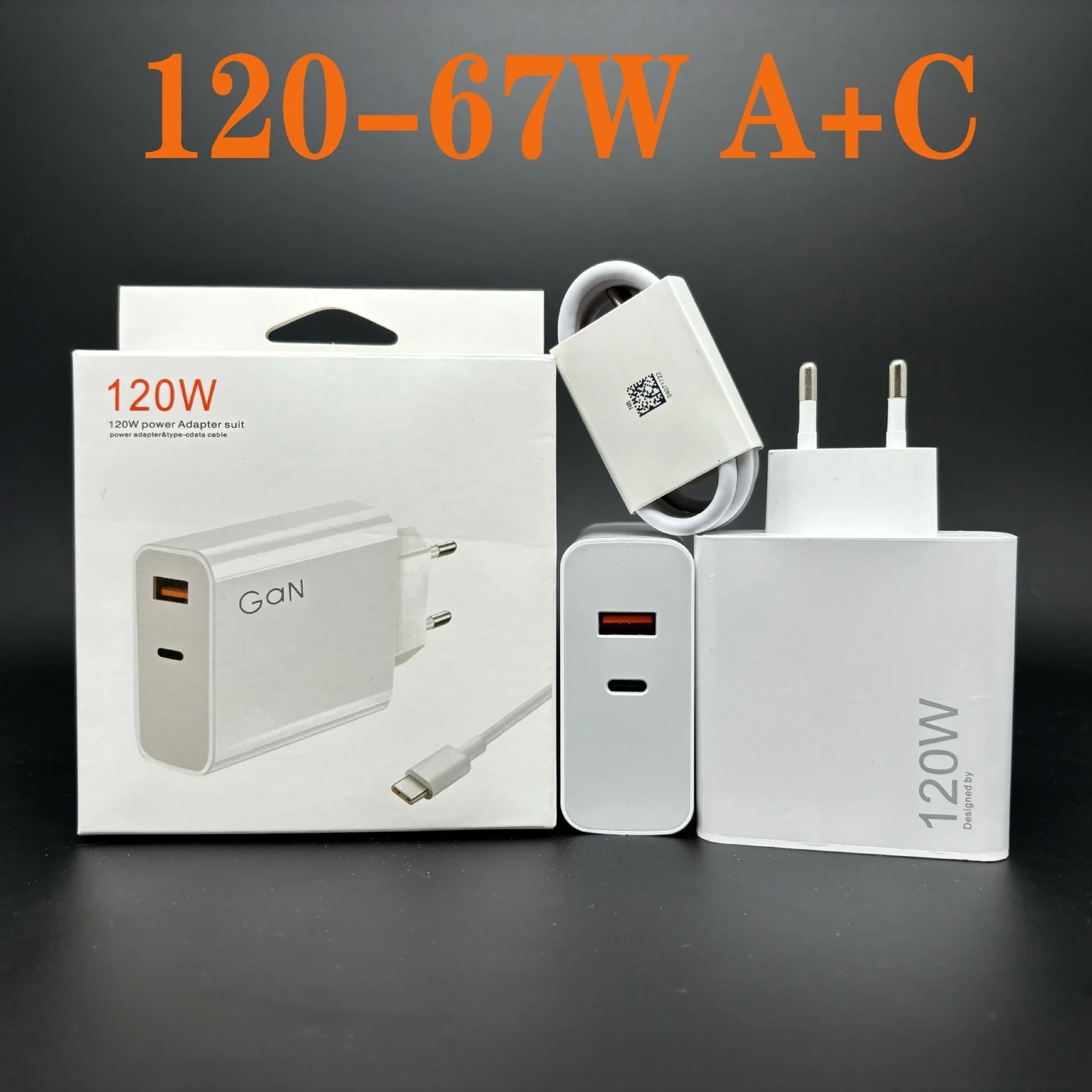 

100% оригинальное зарядное устройство GaN 120 Вт с двумя портами USB-A и USB-C, быстрая зарядка 6А, кабель для Xiaomi Poco X6 Pro X5 F5 Mi 14 13 12s Redmi K60 K50 K60E